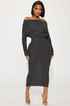 Yasmine Off Shoulder Sweater Maxi Dress - Charcoal