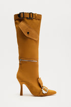 Davina Buckle Knee High Boots - Tan