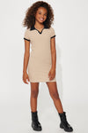 Mini Preppy Girl Collared Dress - Taupe