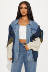 Faye Mixed Media Bomber Jacket - Medium Wash