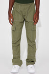 Mini Contrast Stitched Nylon Cargo Flared Pants - Olive