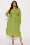 Ophelia Button Down Midi Shirt Dress - Green