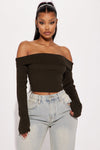 Let It Slide Off Shoulder Sweater Top - Olive