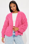 Cute And Cozy Chunky Cardigan - Fuchsia