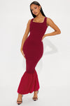 Margot Ribbed Maxi Dress - Burgundy