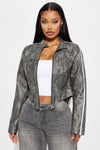 Makena Lace Up Washed Faux Leather Jacket - Charcoal