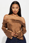 Amalie Polka Dot Top - Brown/combo