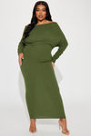 Yasmine Off Shoulder Sweater Maxi Dress - Green