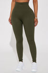 Fighter Ribbed Active Legging In Infinity Seamless - Olive