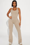 Let's Get It Active Jumpsuit - Taupe