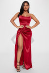 Teagan Satin Maxi Dress Set - Wine