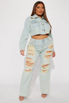 Rhea Ripped Straight Leg Jeans - Light Wash