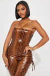 City Girl Faux Leather Jumpsuit - Brown