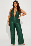 None Of Your Concern Sequin Jumpsuit - Hunter