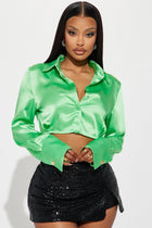 On My Own Cropped Satin Shirt - Green