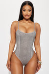 Body Glitter Rhinestone Bodysuit - Grey