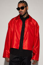 U Get Me Satin Cropped Jacket - Red