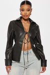 Out Of My Way Washed Faux Leather Shirt - Black