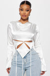 Letting Loose Satin Boat Neck Blouse Top - White