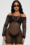 Beach Please Fishnet Dress Cover Up - Black