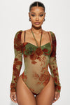 Nadia Mesh Bodysuit - Green/combo