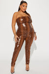 City Girl Faux Leather Jumpsuit - Brown