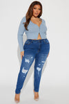 Bea Ripped Booty Lifter Skinny Jeans - Medium Wash