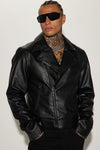 Rea Embossed Faux Leather Moto Jacket - Black