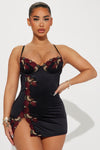 Adore You Embroidered Satin Babydoll - Black