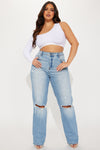 Tall As You Please Ripped Straight Leg Jeans - Light Blue Wash