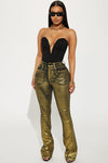 So Golden Foil Print Stretch Bootcut Jeans - Black/Gold