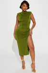 Alice Ruched Midi Dress - Olive