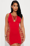 Side By Side Strappy Bodystocking Dress - Red