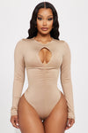 Stand Out Cut Out Bodysuit - Taupe