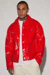 Da Baddie Faux Leather Trucker Jacket - Red