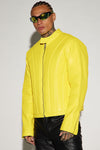 Stanton Faux Leather Moto Jacket - Yellow