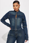 In The Running Denim Moto Jacket - Dark Wash