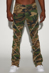 Slanted Fray Stacked Skinny Flare Jeans - Camouflage