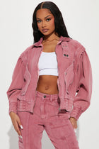 Just Like Magic Non Stretch Denim Moto Jacket - Raspberry