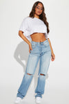 Tall As You Please Ripped Straight Leg Jeans - Light Blue Wash