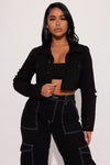 Come And Get It Cropped Denim Jacket - Black