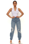 Broke Your Heart Distressed Slim Mom Jeans - Medium Blue Wash