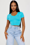 Carly V Neck Crop Tee - Aqua