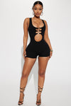 Ring Me Up Ribbed Romper - Black