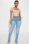 Get My Good Side Slit Premium Stretch Skinny Jeans - Light Blue Wash