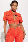 All Fired Up Cropped Denim Jacket - Orange