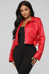 Remind Me Later Faux Leather Jacket - Red