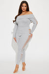 Basic Needs Distressed Jumpsuit - Heather Grey