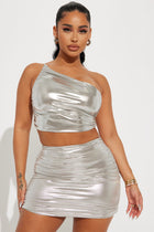 Iris Metallic Mini Skirt Set - Silver