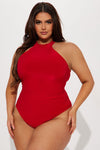 Never Basic Mock Neck Bodysuit - Red